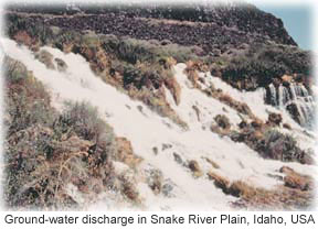 Picture of groundwater discharging at a high rate in Snake River Plain, Idaho.