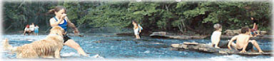 Imagen de personas divirtiéndose en un río. 