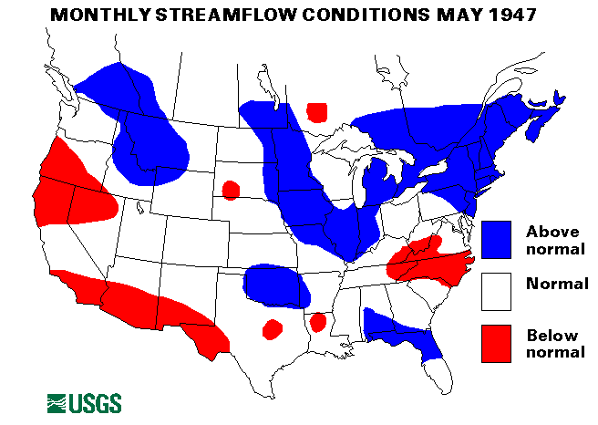 National Water Conditions Surface Water Conditions Map - May 1947