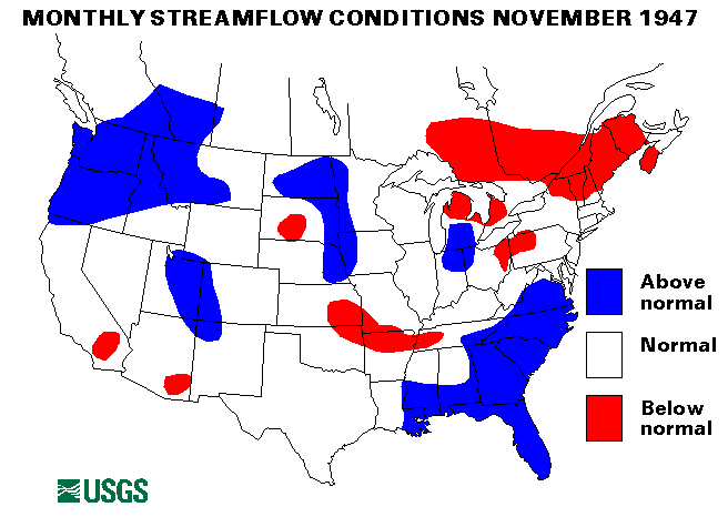 National Water Conditions Surface Water Conditions Map - November 1947