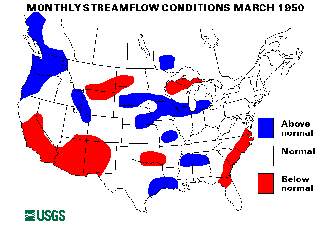National Water Conditions Surface Water Conditions Map - March 1950