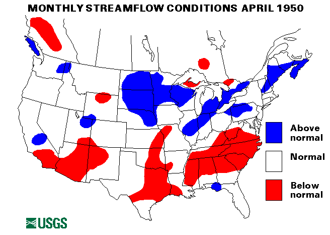 National Water Conditions Surface Water Conditions Map - April 1950