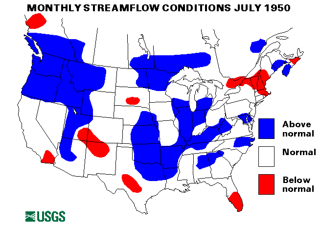 National Water Conditions Surface Water Conditions Map - July 1950