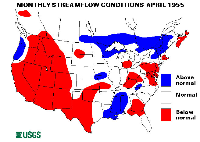 National Water Conditions Surface Water Conditions Map - April 1955