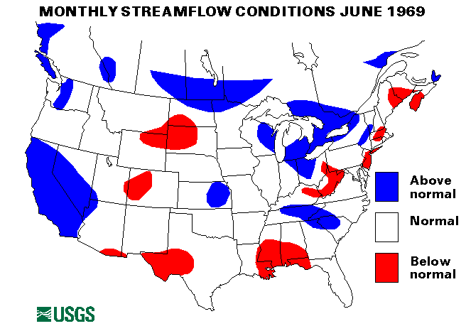 National Water Conditions Surface Water Conditions Map - June 1969