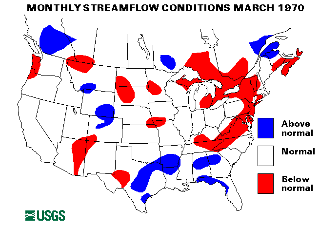 National Water Conditions Surface Water Conditions Map - March 1970