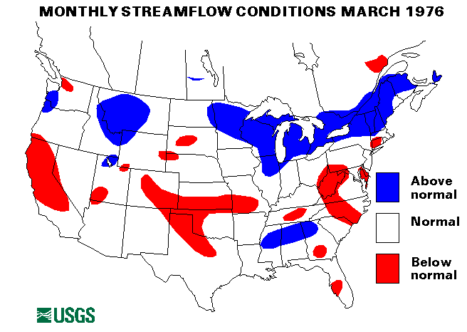 National Water Conditions Surface Water Conditions Map - March 1976