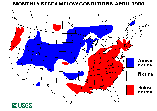 National Water Conditions Surface Water Conditions Map - April 1986