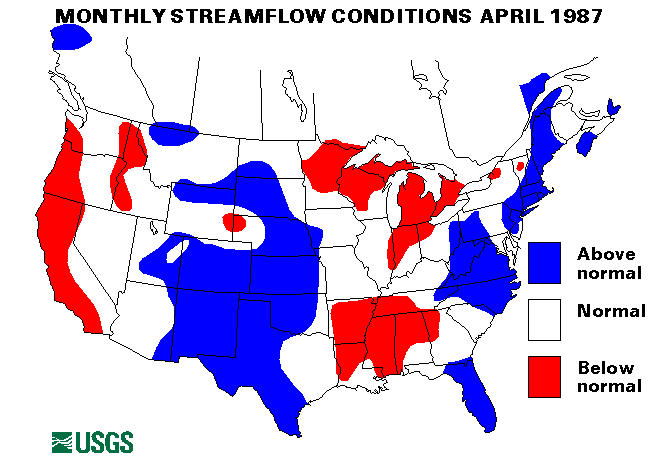 National Water Conditions Surface Water Conditions Map - April 1987
