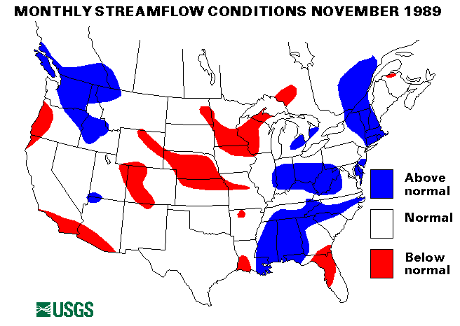 National Water Conditions Surface Water Conditions Map - November 1989