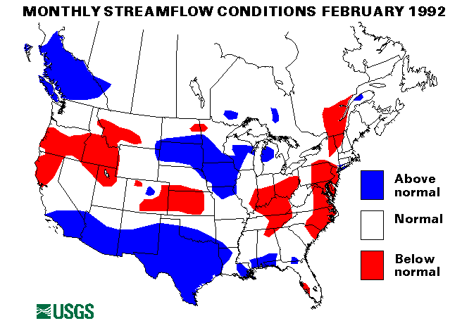National Water Conditions Surface Water Conditions Map - Feruary 1992