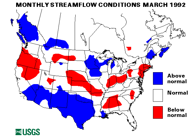 National Water Conditions Surface Water Conditions Map - March 1992