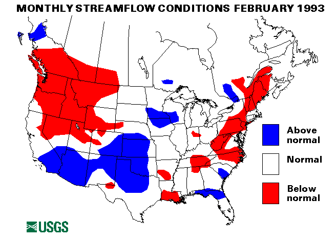 National Water Conditions Surface Water Conditions Map - February 1993