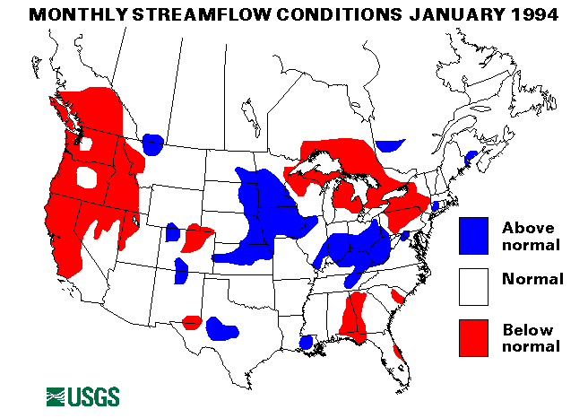 National Water Conditions Surface Water Conditions Map - January 1994