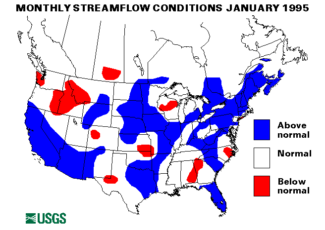 National Water Conditions Surface Water Conditions Map -  January 1995
