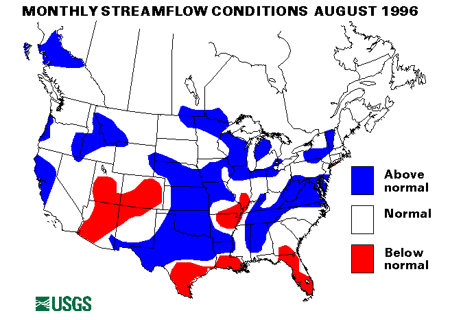 National Water Conditions Surface Water Conditions Map - August 1996