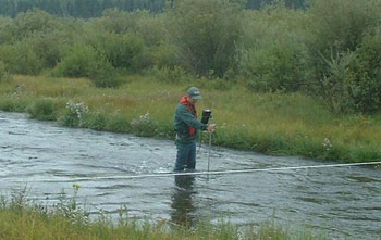  [Figure 2 - Photo: Scientist in creek collecting discharge measurements.] 