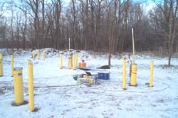 [Photo of borehole radar equipment being set up at Fridely, Minnesota.]