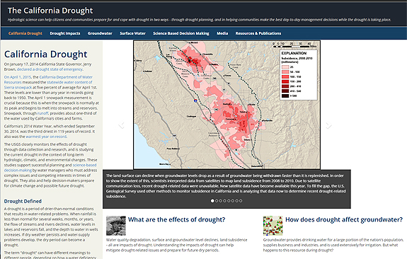 Screenshot of USGS California Drought web site home page