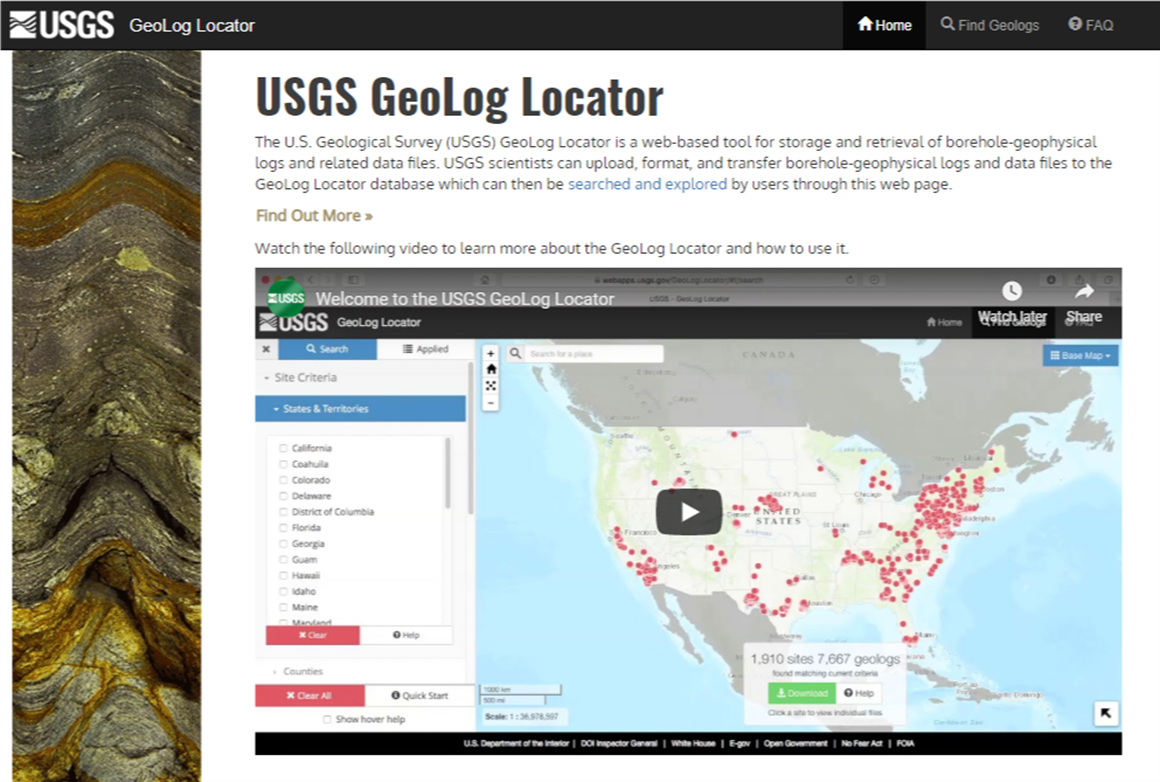  [ Screenshot of GeoLog Locator web site. ]
