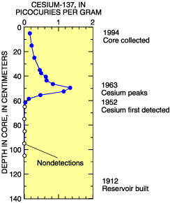 Graph showing age-dating using cesium-137 concentrations.