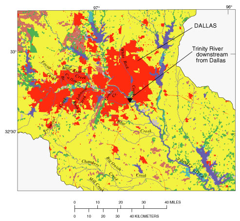 Map showing location of Trinity River downstream from Dallas data-collection site.