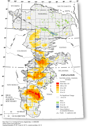 Figure 1  showing water-level changes in the High Plains aquifer, predevelopment to 2001.