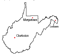 Map of USGS locations in West Virginia