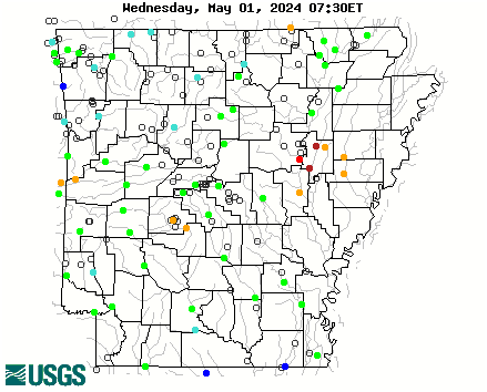 Map of flood and high flow condition (Arkansas)