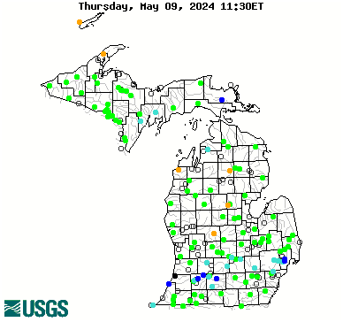 Map of flood and high flow condition (Michigan)