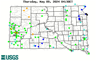 Map of flood and high flow condition (South Dakota)