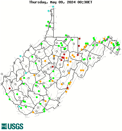 Map of flood and high flow condition (West Virginia)