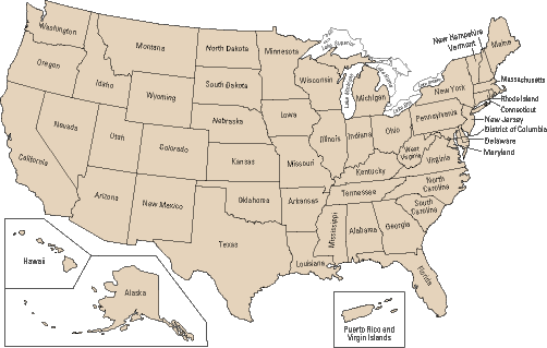 Clickable imagemap of the United States