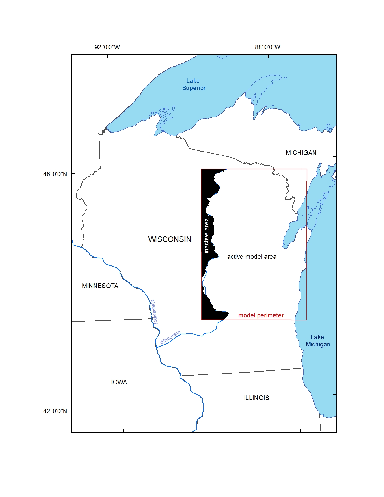 Image of the model domain and active area of the model. Image of the model domain and active area of the model.