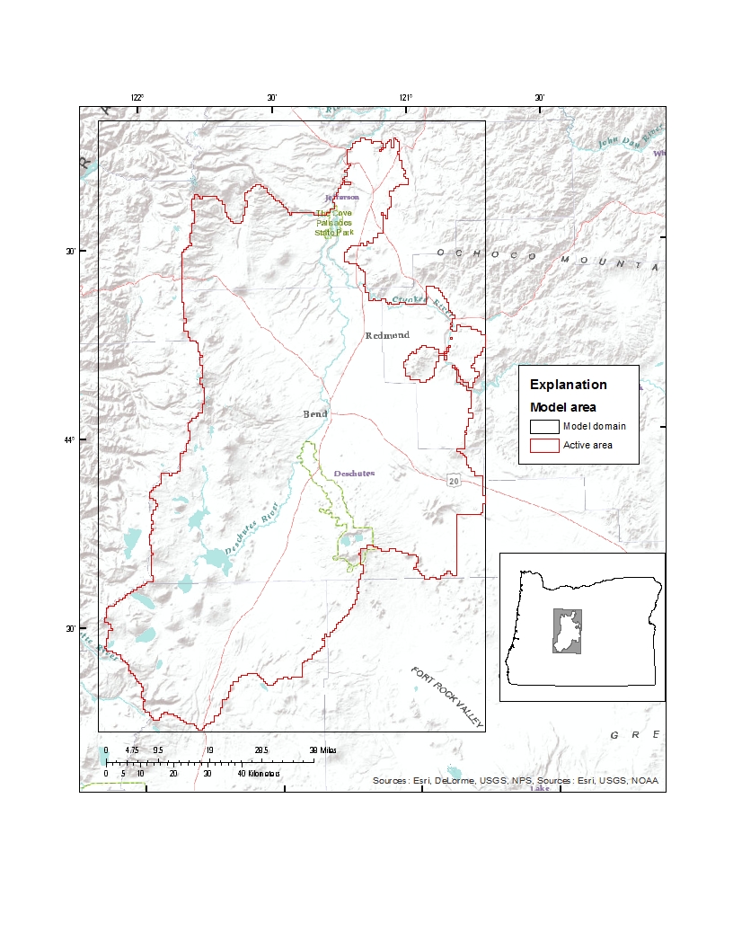 Image of the Deschutes GSFLOW model domain. Image of the Deschutes GSFLOW model domain.