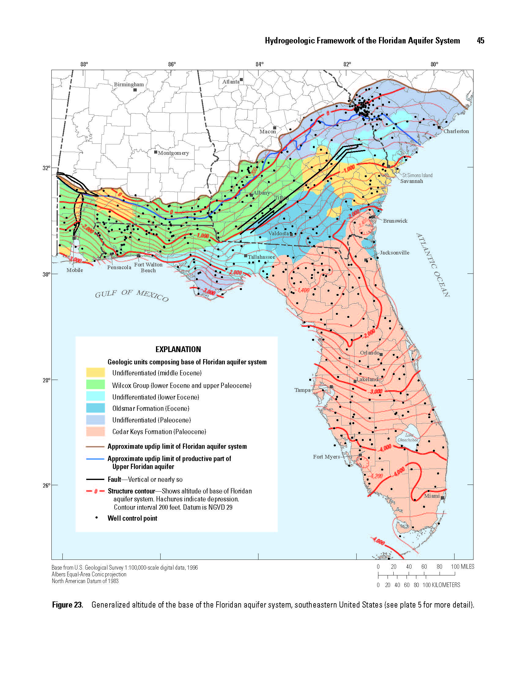 Generalized altitude for the base of the Floridan aquifer system Generalized altitude for the base of the Floridan aquifer system