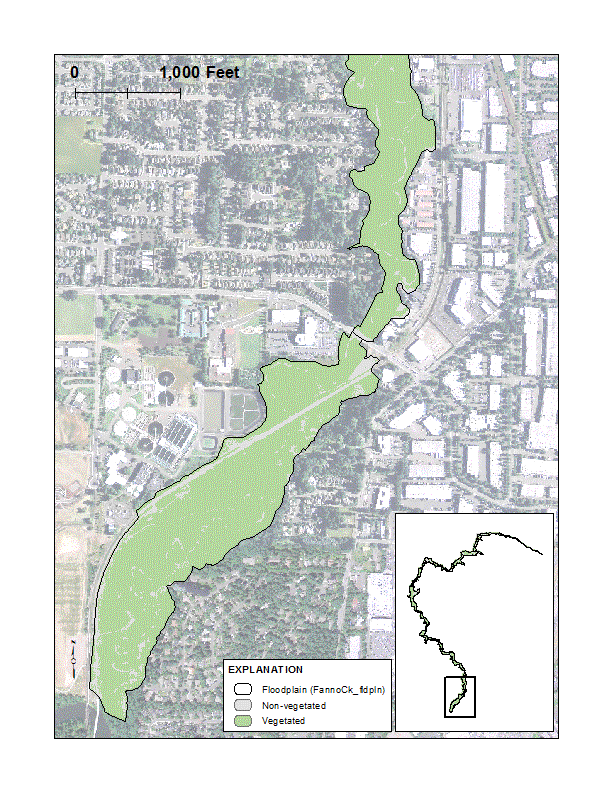 Illustration of Normalized Difference Vegetation Index for Fanno Creek, Oregon