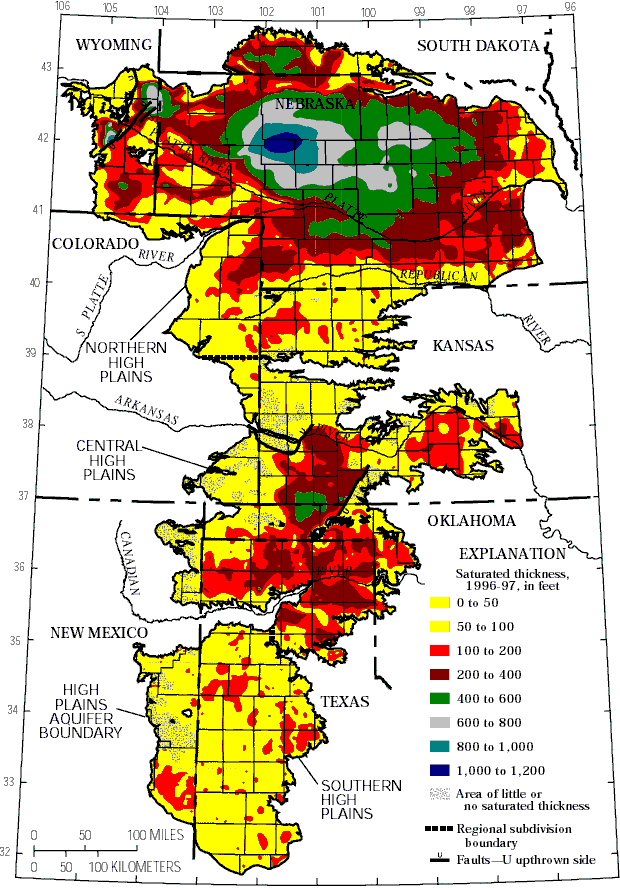 A browse image of the saturated thickness contours data set for the High Plains aquifer 1996-97.