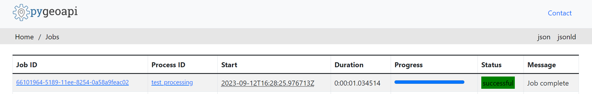 The path /jobs will display the graphical user interface (GUI) for the job log of the application