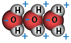 Water molecules stick together to form a liquid.