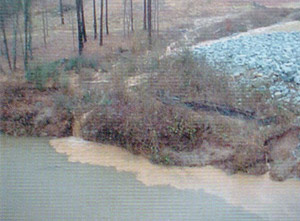 Durante una tormenta, puede correrse sedimento del terreno circunvecino y entrar a un arroyo.  