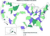 Map showing sites ranked by Methylmercury in bed sediment