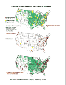 Map showing sites ranked by sum of Cu+Pb+Zn+Hg