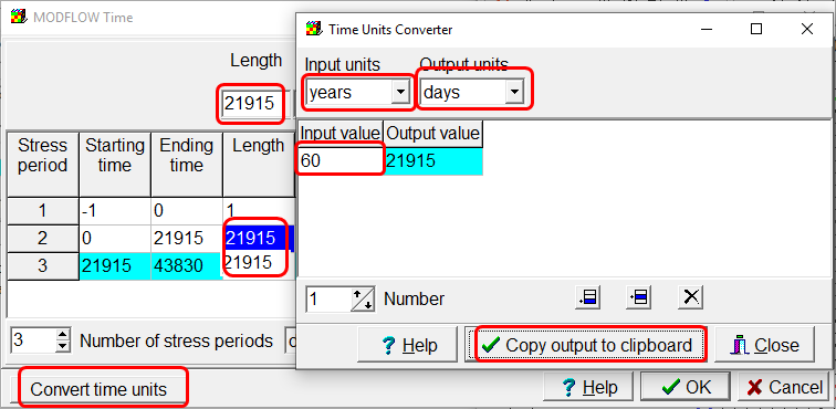Convert time units and specify stress period lengths
