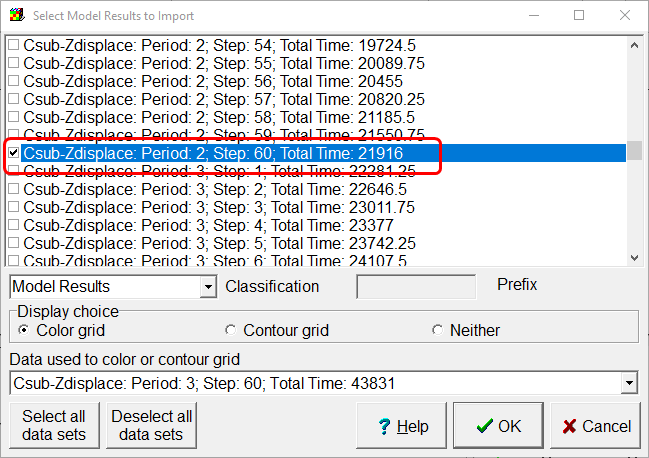 Select time steps for Z displacement