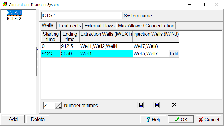 Wells in treatment system 1.