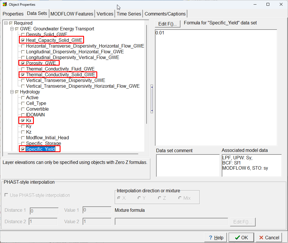 Screen capture illustrating setting the properties of zone 1 with an object