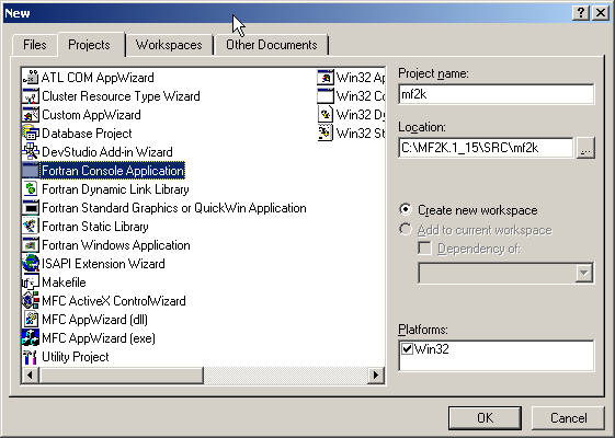 Compaq New Project dialog box