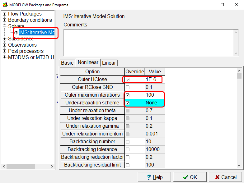 CSUB Example: Nonlinear solver options