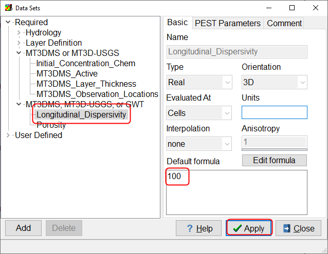 Specifying Longitudinal dispersivity